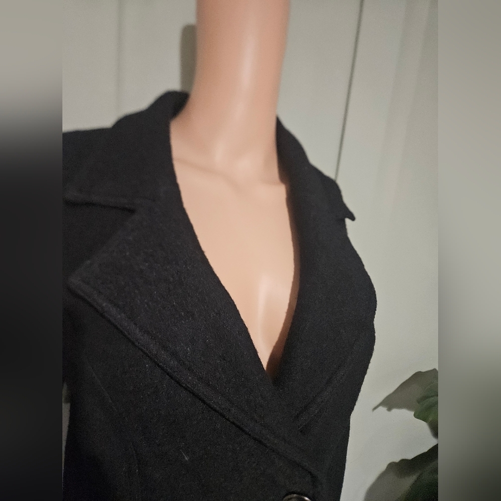 FREE PEOPLE Black Tailored Wool-Blend Double-Breasted Coat. Size Small - Picture 10 of 16